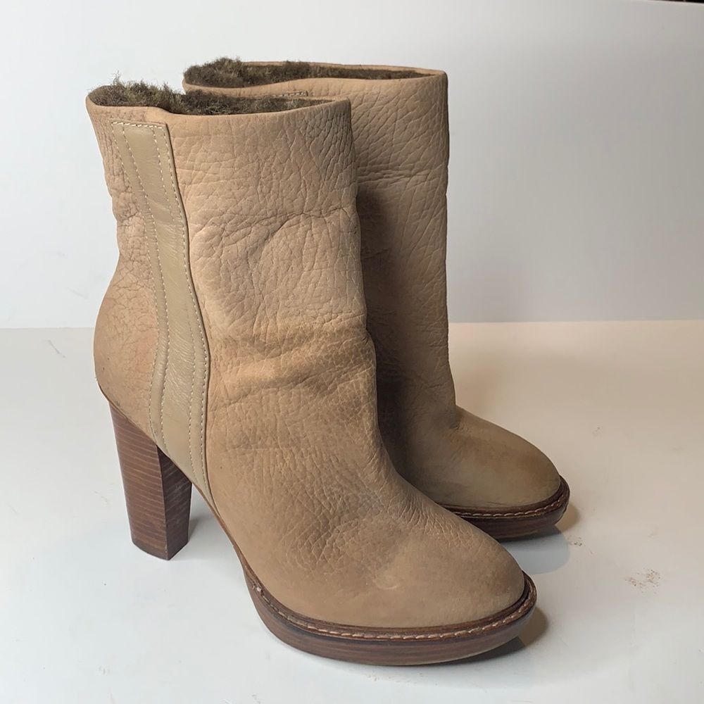 Zara taupe leather fur lined heeled boots